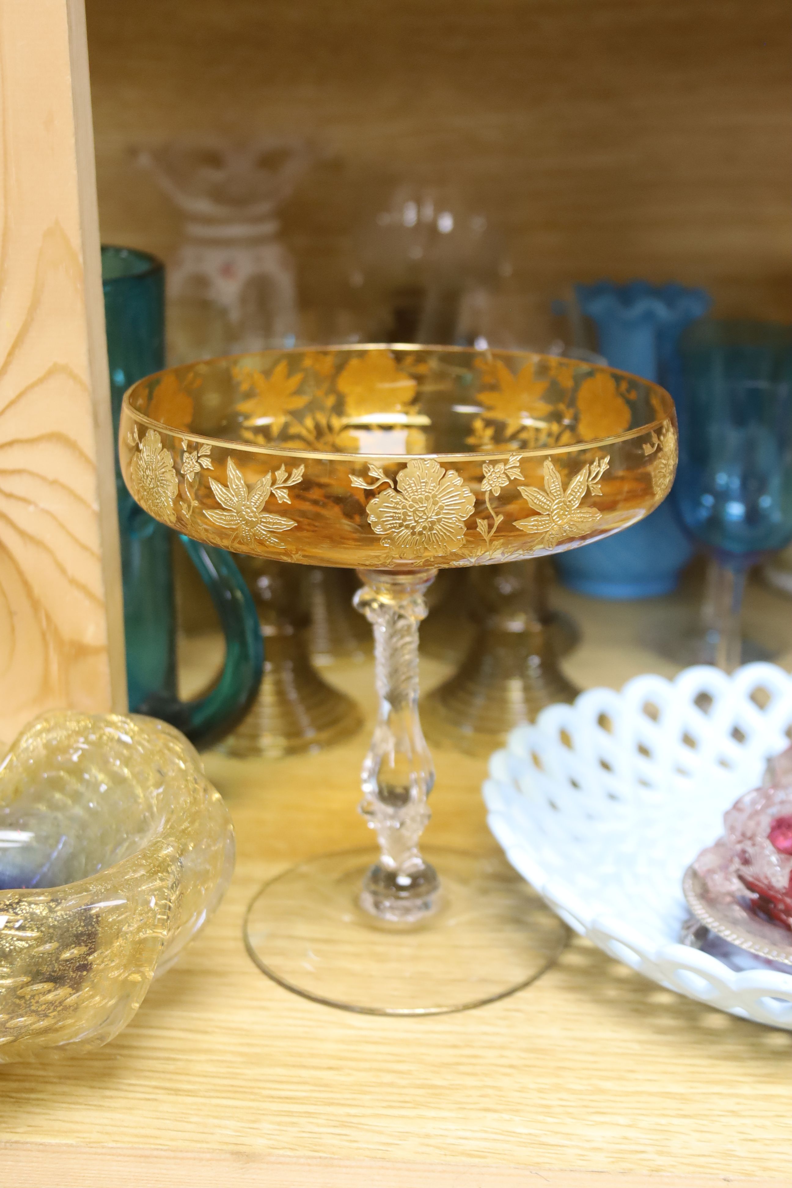 An assortment of 19th century and later coloured glassware including cranberry, Bohemian, Venetian - Image 3 of 6