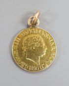 A George III 1820 gold sovereign, now with pendant mount.