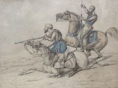 Attributed to Henry Alken (1785-1851), pencil and watercolour, Arab huntsman on horseback, 20.5 x