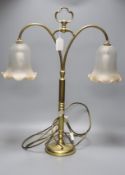 An Edwardian brass twin shade table lamp, height 64cm