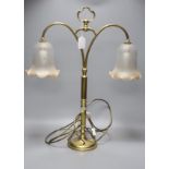 An Edwardian brass twin shade table lamp, height 64cm