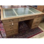 An early 20th century George III style mahogany pedestal desk, width 150cm, depth 81cm, height 76cm