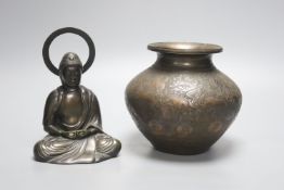 A Burmese (?) bronze vase and a bronze Buddha, tallest 16cm