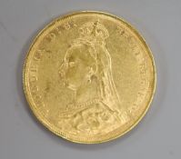 A Victorian 1888 Sidney Mint gold sovereign.