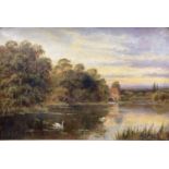 William Langley, oil on canvas, sunset landscape, 50 x 75cm