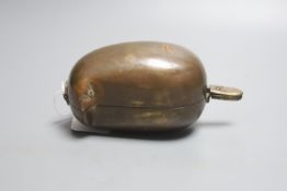 A late 19th / early 20th century Indian lidded brass spice box, tear shaped with a hinged cover