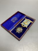 An early 20th century 9ct gold and enamel masonic jewel, Dorking Lodge 1149, overall 11.5cm, gross