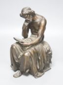 A Victorian bronze of a seated philosopher, height 29cm