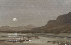 Antony Pearce (b.1933), watercolour, African landscape at moonrise, signed, 20 x 30cm