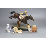 A Beswick racehorse and jockey, height 22cm, a Beswick child playing piano, a Royal Crown Derby bear