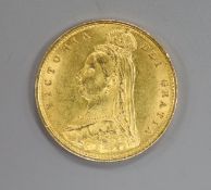 A Victoria 1887 gold half sovereign.