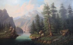 Edouard Boehm (1830-1896)oil on canvasBoatman in an alpine river landscape26 x 41in.CONDITION: Oil