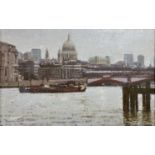 Dennis Syrett (b.1934), oil on canvas, St Paul's from Blackfriars, signed and dated 1995, 22 x 35cm