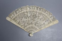 A 19th century Cantonese ivory fan, overall length opened 32cm (a.f.)