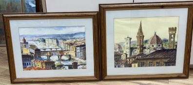 Italian School, two watercolours, Views of Florence, 30 x 37cm and 27 x 38cm