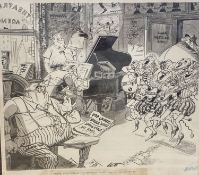 Joseph Lee (1901-1975), original ink and wash cartoon, 'Pop Groups, Hidden Wives ...', 37 x 42cm