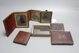 Two Victorian Daguerreotype cased portraits, four Ambrotype portraits and various glass slides