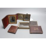 Two Victorian Daguerreotype cased portraits, four Ambrotype portraits and various glass slides