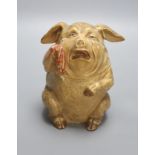 A Josef Maresch painted 'crying pig' pottery jar, height 17cm (a.f.)