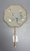 A Chinese embroidered silk fan, length 35cm