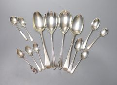 A small quantity of assorted 19th century and later silver flatware including a pair of salad