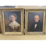 English School c.1840, pair of oils on canvas laid on board, Portraits of a husband and wife, 26 x