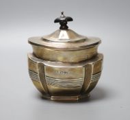 A late Victorian reeded silver oval tea caddy, William Aitken, Chester, 1899, gross 5 oz.