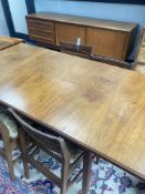 A White and Newton teak dining table, length 168cm extended, width 84cm, height 72cm together with