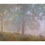 § Nicholas Verrall (b.1945), oil on board, 'Early morning, Richmond Park', Bourne Gallery label