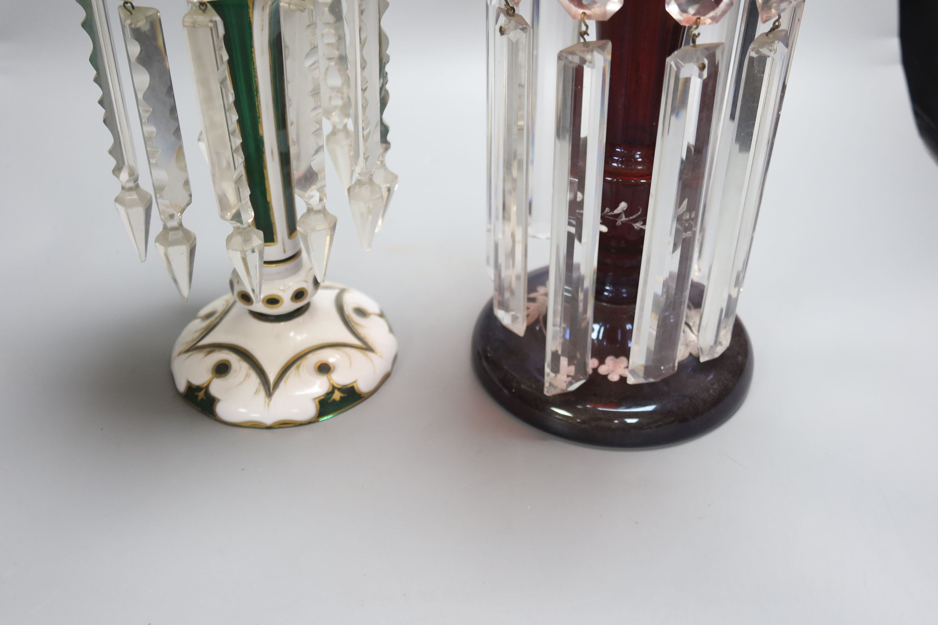 A cranberry glass lustre and a Bohemian overlaid ditto, tallest 33cm - Image 4 of 4