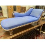 A Victorian mahogany upholstered chaise longue, length 180cm, depth 64cm, height 80cm
