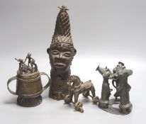 Four Benin bronzes, tallest 30cm