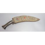 A Burmese curved kukri with hardstone inlaid sheath