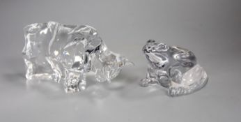 A Baccarat crystal figure of a frog, 7cm high, together with a Baccarat crystal figure of a bull,