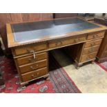 An early 20th century mahogany pedestal desk, length 152cm, depth 84cm, height 78cm