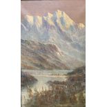 English School c.1900, oil on canvas, Alpine landscape with lakeside town, 75 x 50cm