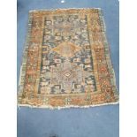 A small Hamadan blue ground rug, 132 x 104cm