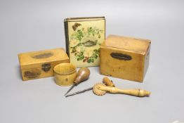 A Victorian Mauchline ware album and box, Eastbourne Wish Tower and skating rink, and 4 other items