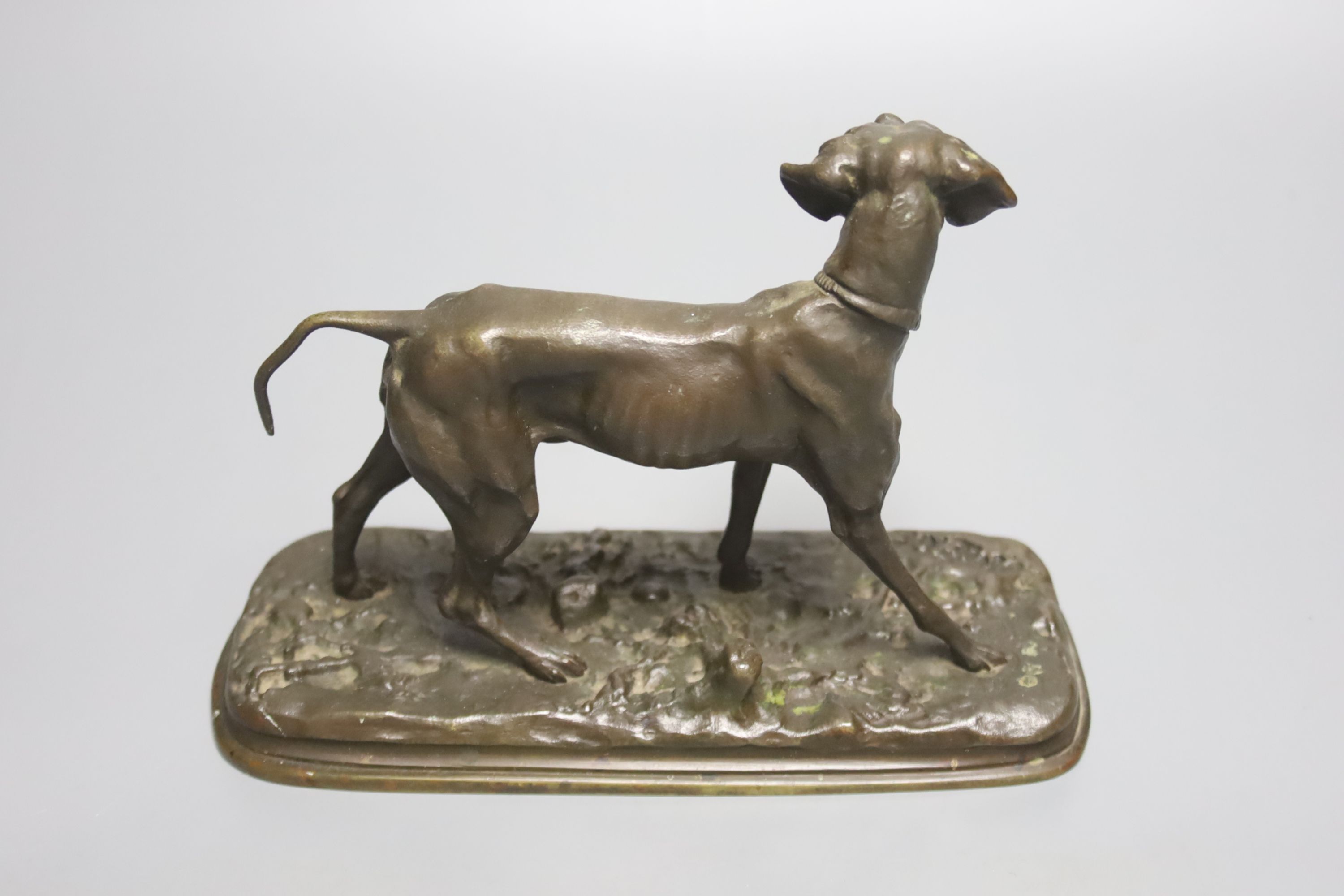 After P. J. Mene, a bronze model of a pointer, signed, on oval naturalistic base, length 19cm - Image 2 of 3
