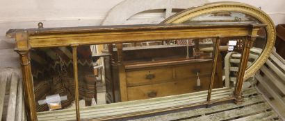 A Regency giltwood and gesso triple plate overmantel mirror, width 129cm, height 51cm, together with