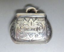 A Victorian novelty silver vinaigrette, modelled as a handbag, Joseph Wilmore, Birmingham, 1841,