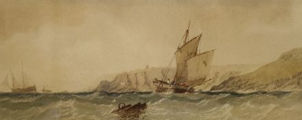 19th century English School, 2 watercolours, Fishfolk putting out to sea and Off the coast, 21 x
