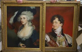 After Sir Thomas Lawrence, pair of oils on canvas, Portrait of George VI and Mary Robinson, 75 x