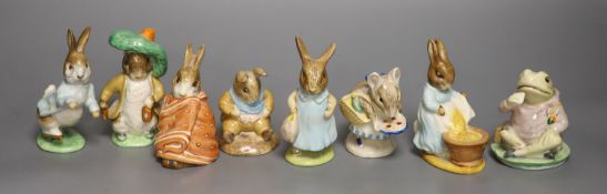 Beatrix Potter figures, seven Beswick and one Royal Albert, to include Benjamin Bunny, Peter Rabbit,