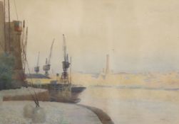 J. Stanley, watercolour, Evening on the River at Wapping, signed, 24 x 34cm.