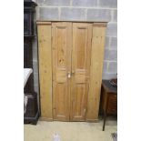 A Victorian pine two door cabinet, width 113cm, depth 25cm, height 181cm