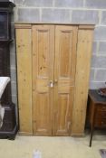 A Victorian pine two door cabinet, width 113cm, depth 25cm, height 181cm