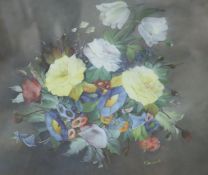 William Rayworth (19th/20th century), oil on opaque glass, 'Still life study of mixed flowers',
