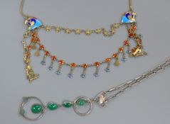 A continental 900 standard gilt white metal and enamel necklace, 46cm and a 935 white metal and