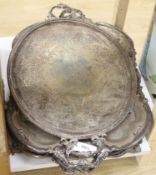 Four plated oval trays, widest 74cm